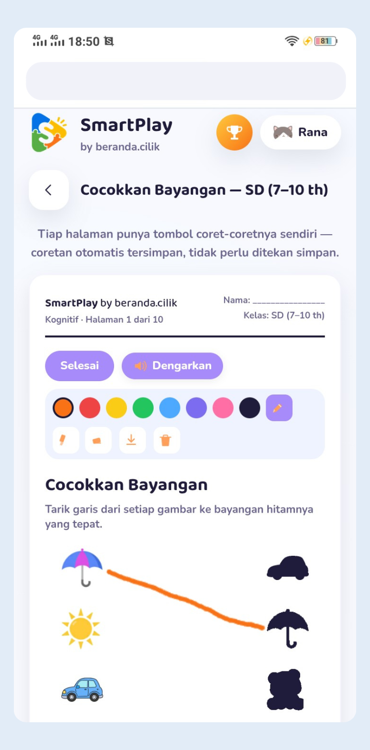 Coret Worksheet di Layar